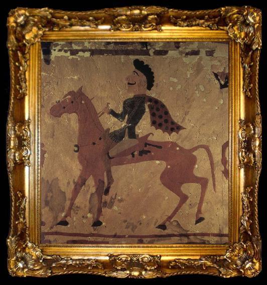 framed  unknow artist Altai-mountains carpet with prepared warrior out of the graves of Pazyryk, ta009-2